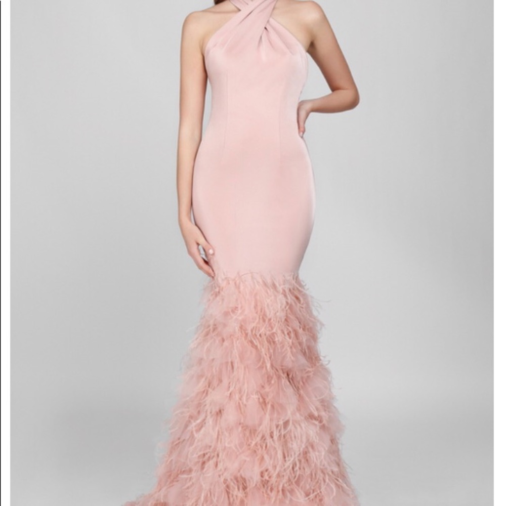 Terani couture designer feather evening occasion